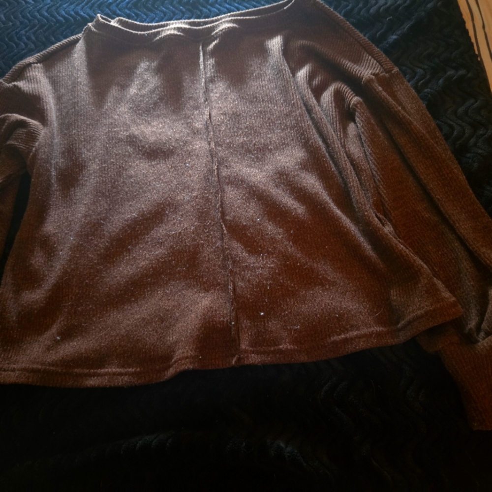 Brown Ribbed Long Sleeve Top